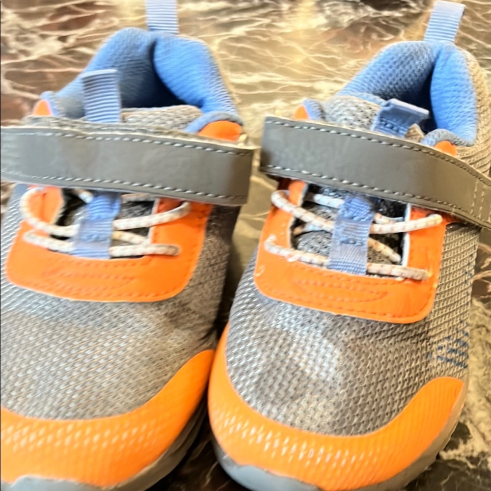 Gray and Orange Athletic Sneakers with Breathable Mesh